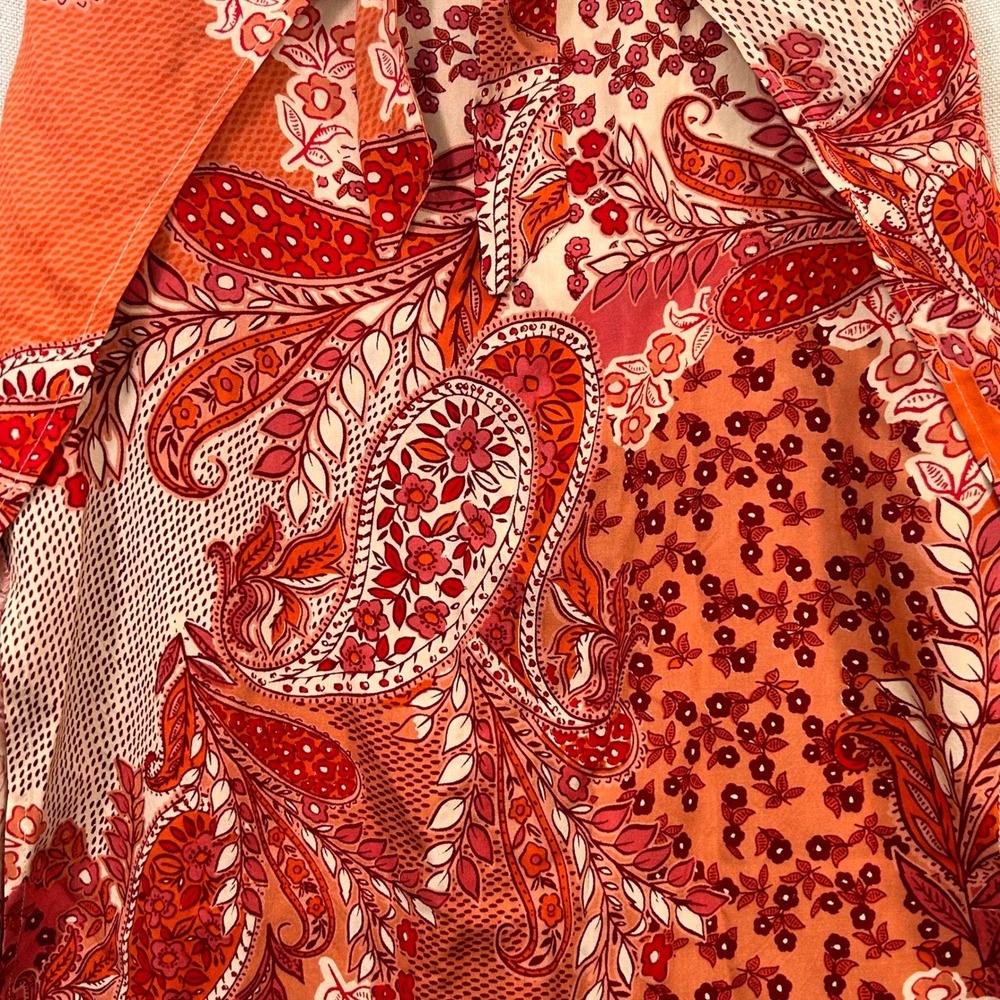 Patrons of Peace Boho Maxi Wrap Skirt L Orange Paisley Patchwork Festival Hippie - Picture 5 of 15